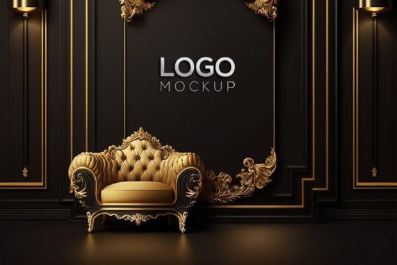 Download Logo Mockup | Black Wall Interior Mockup - Black Collection